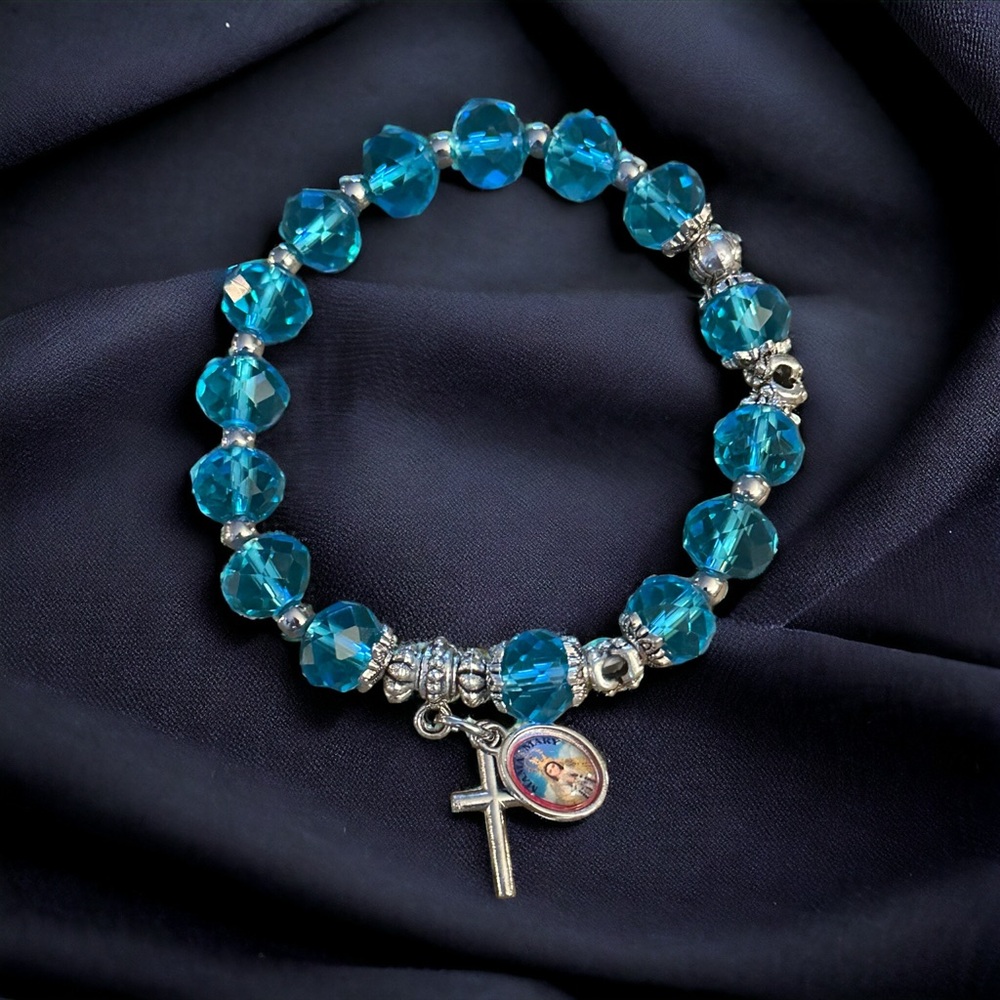 March birthstone rosary crystal bead bracelet